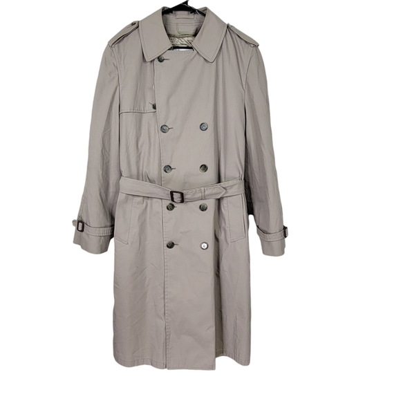 London Fog Maincoats Trench Coat Size 44L Double Breasted Belt Zip Liner Vintage - Picture 1 of 11